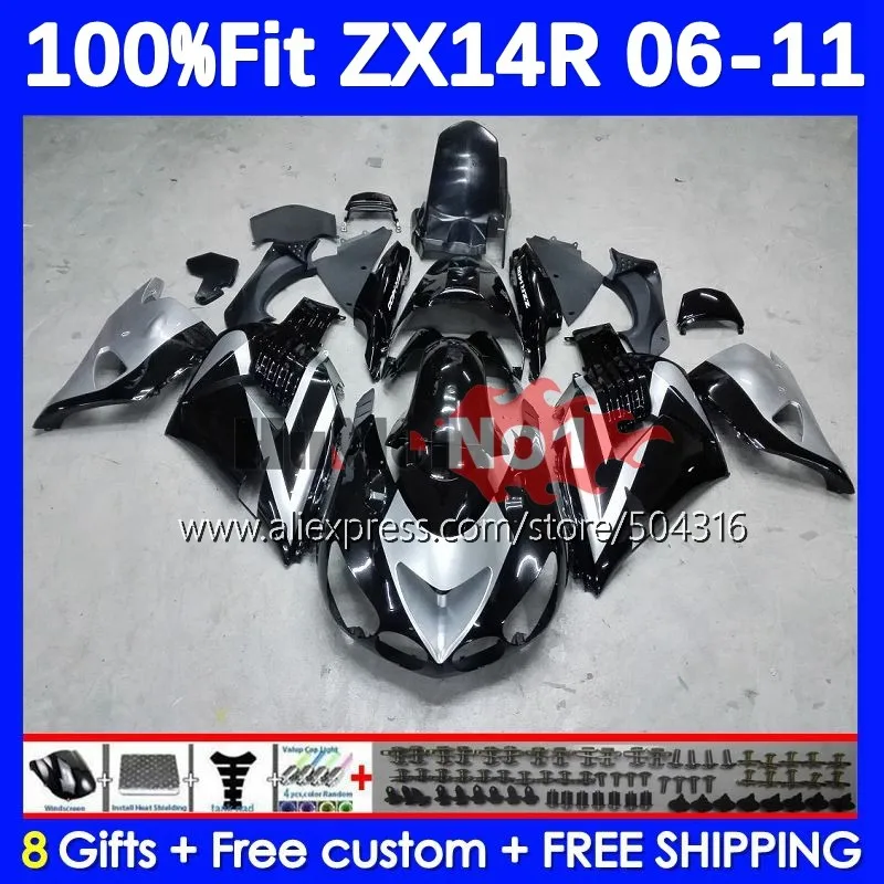 

OEM For KAWASAKI NINJA ZX 14R ZX-14R 78MC.21 ZX14R 06 07 08 09 10 11 ZZR1400 2006 2007 2008 2009 2010 2011 Fairing silvery blk