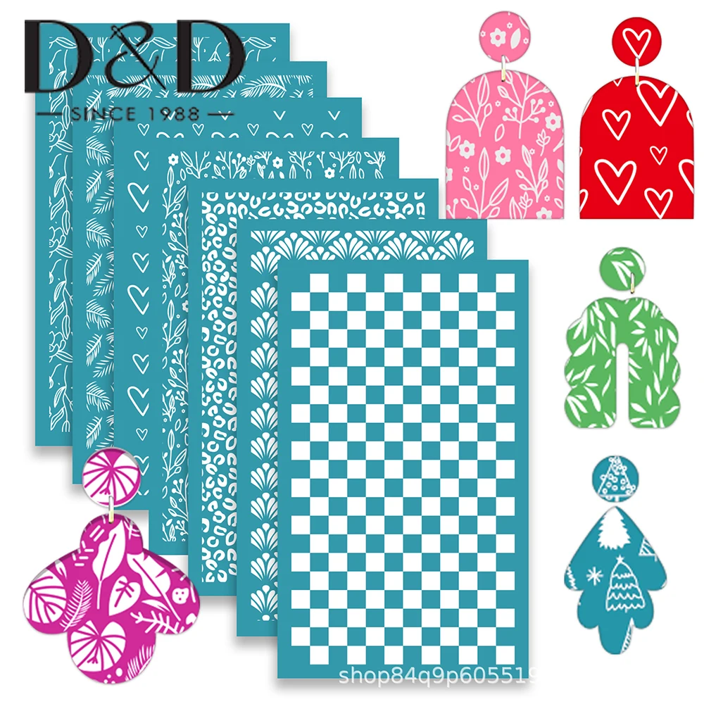 

8 Styles Polymer Clay Tool Silk Screen Stencils Reusable Print Pattern Collection Silk Screen Stencils DIY Crafts