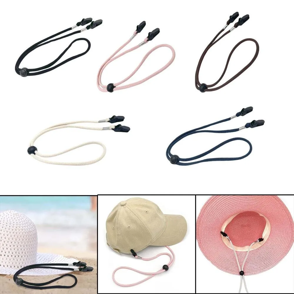

4pcs Hook Clips Hat Chin Cord Adjustable Windproof Hat Strap Anti-drop Rope for Sun Hat