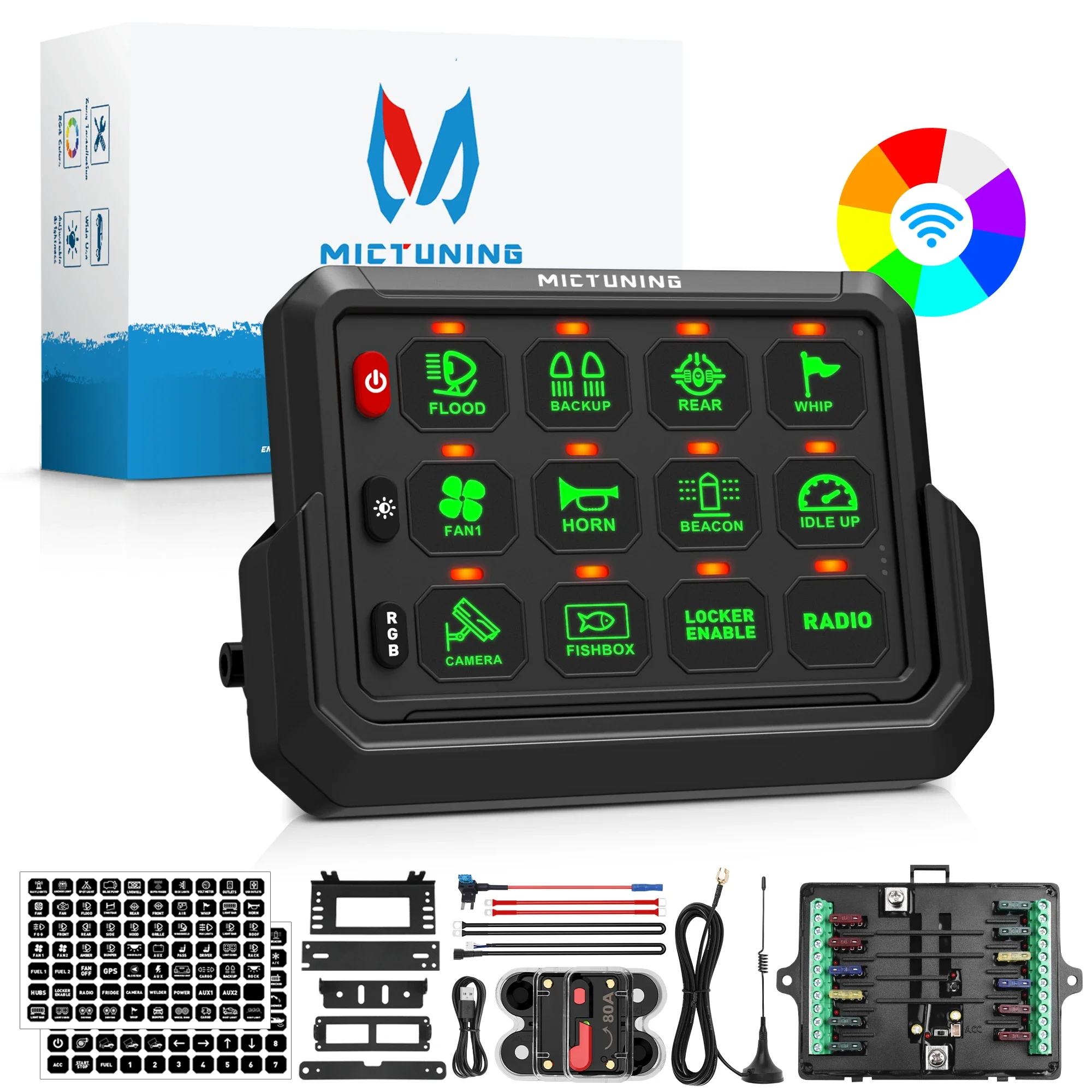 

Панель беспроводного переключателя RGB 8/12 Gang — регулируемое цветное управление Bluetooth и яркость, 12 В, 24 В для джипа, бездорожья, 4x4, лодок-грузовиков