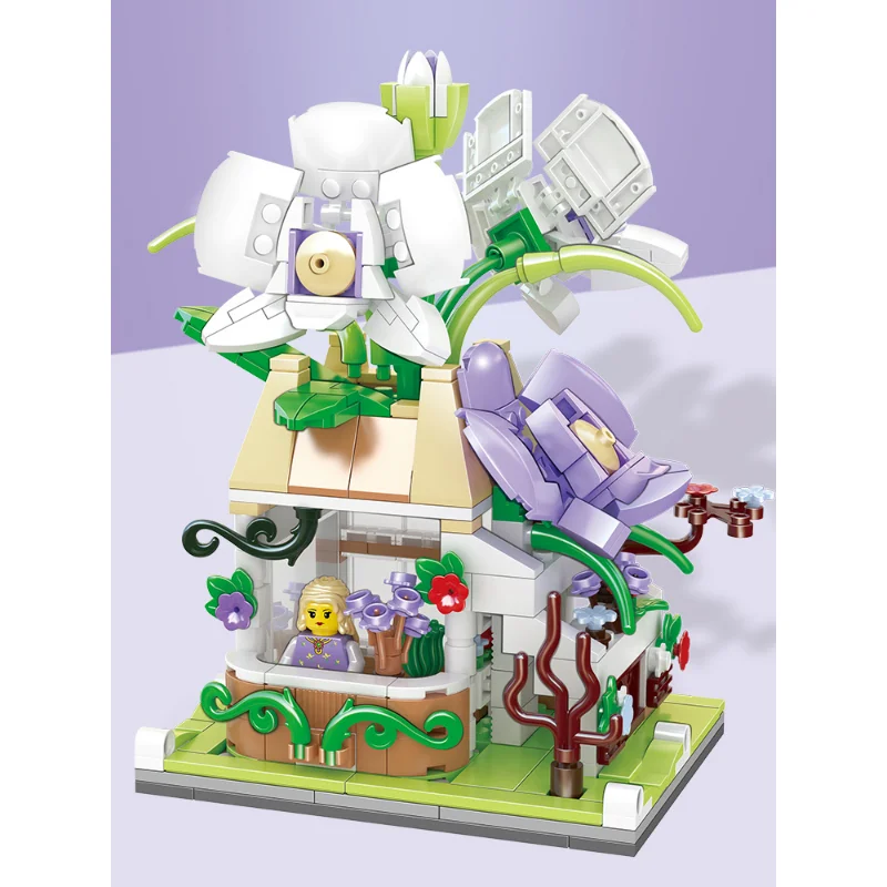 

3D Model Mini DIY Blocks Bricks Building Orchid Street View Flower Store Character Doll Construct Gift Toys for Children