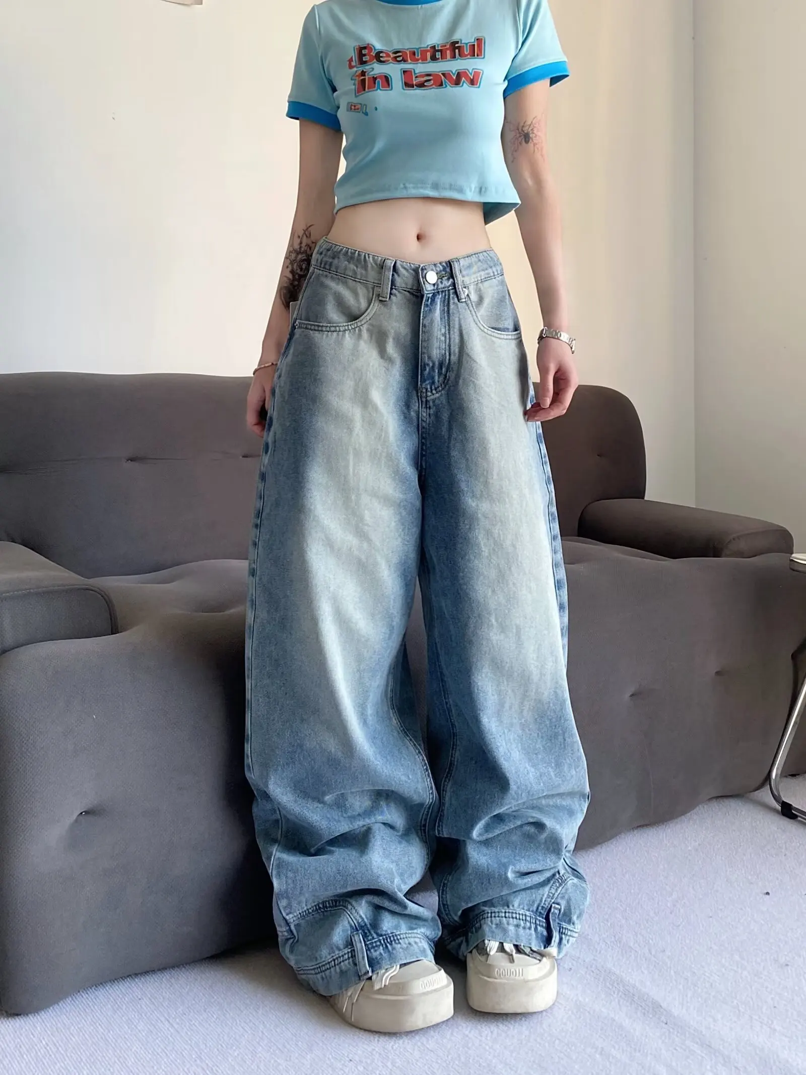 Широкие хлопковые джинсовые джинсы для женщин с индивидуальным ...