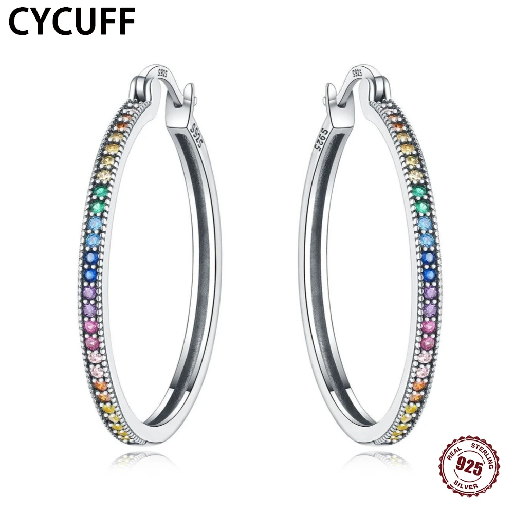 Фото CYCUFF, большие серьги-кольца из стерлингового серебра 925 пробы, градиентные радужные серьги, универсальные женские украшения, тренд «сделай сам» на день рождения и вечеринку 2025 №1