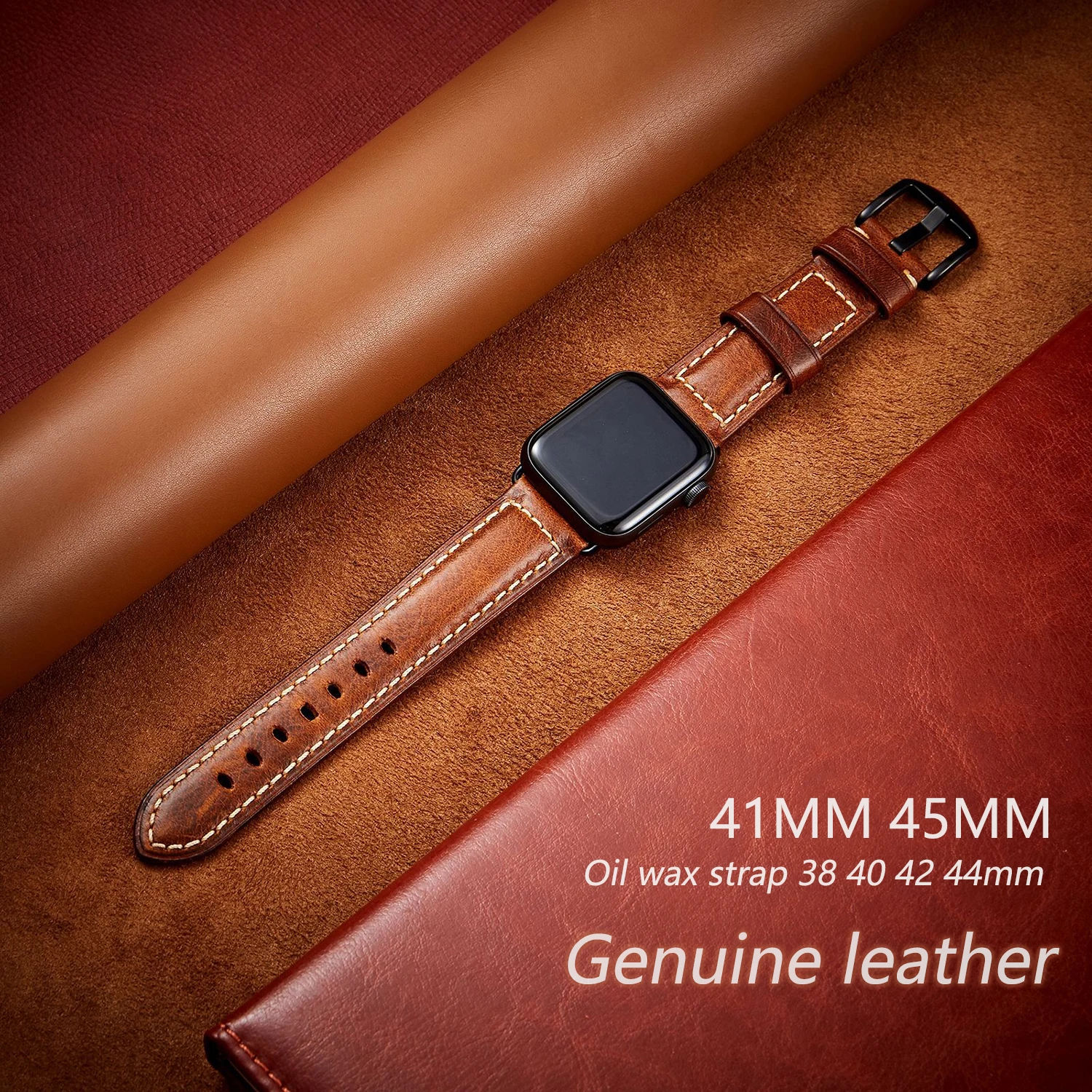 

Business Leather Strap for Apple Watch Band 45mm 44mm 42mm 40mm 38mm 41mm for Iwatch Series 6 7 SE 5 4 Oil Wax Vintage Bracelet