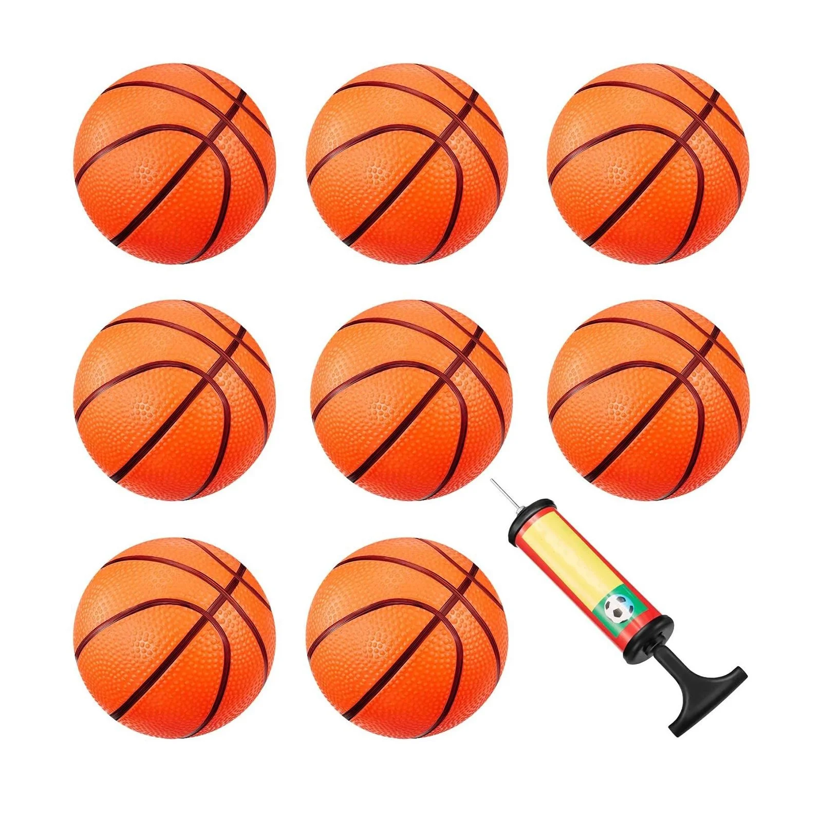 

8pcs small ports basketball goods inflatable mini bouncy ball sports basketball with an inflator for kids