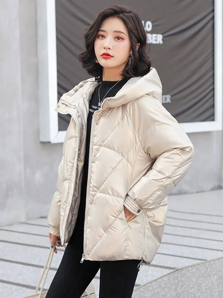 Winter Jacket 2022 New Parkas Women Fashion Coat Long Sleeve Hooded Parka Female Korean Warm Cotton Padded Solid Simple Jackets