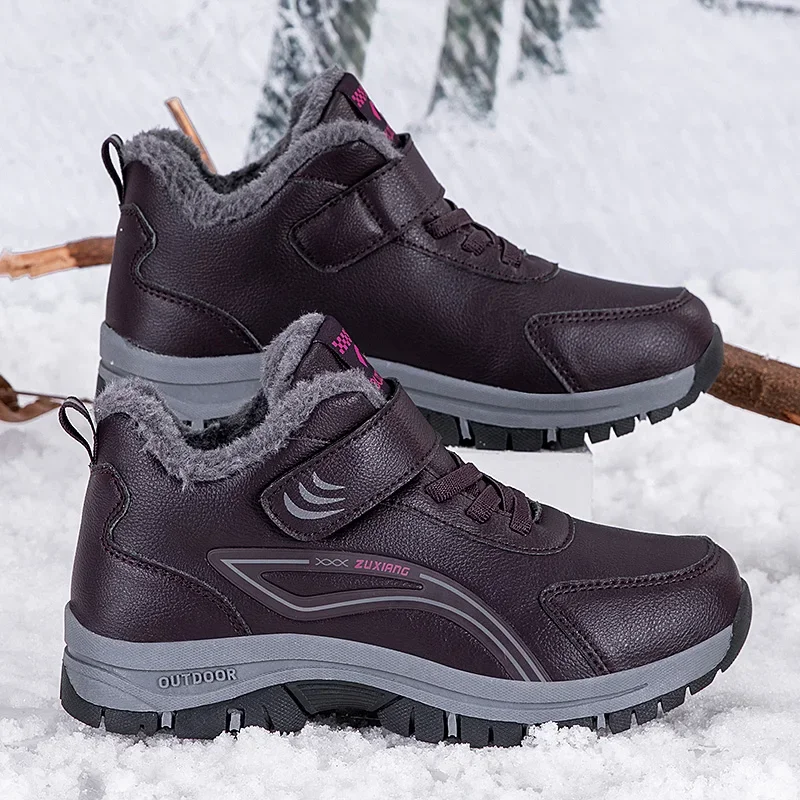 Женская популярная походная обувь с мехом внутри женская теплая хлопковая для