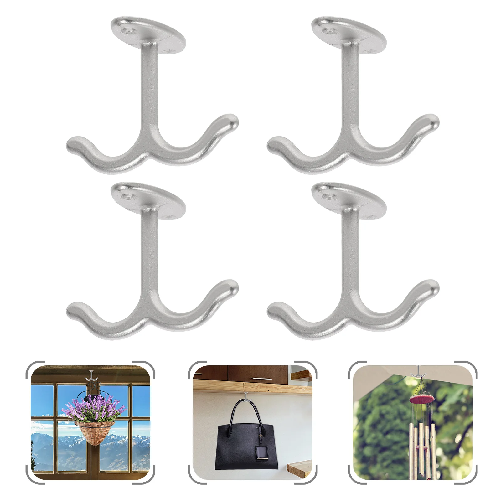 

4 Pcs Ceiling Double Claw Hook Zinc Alloy Hats Key Holder Clothes Outdoor Metal Decor Chandelier Coat Hangers Plants