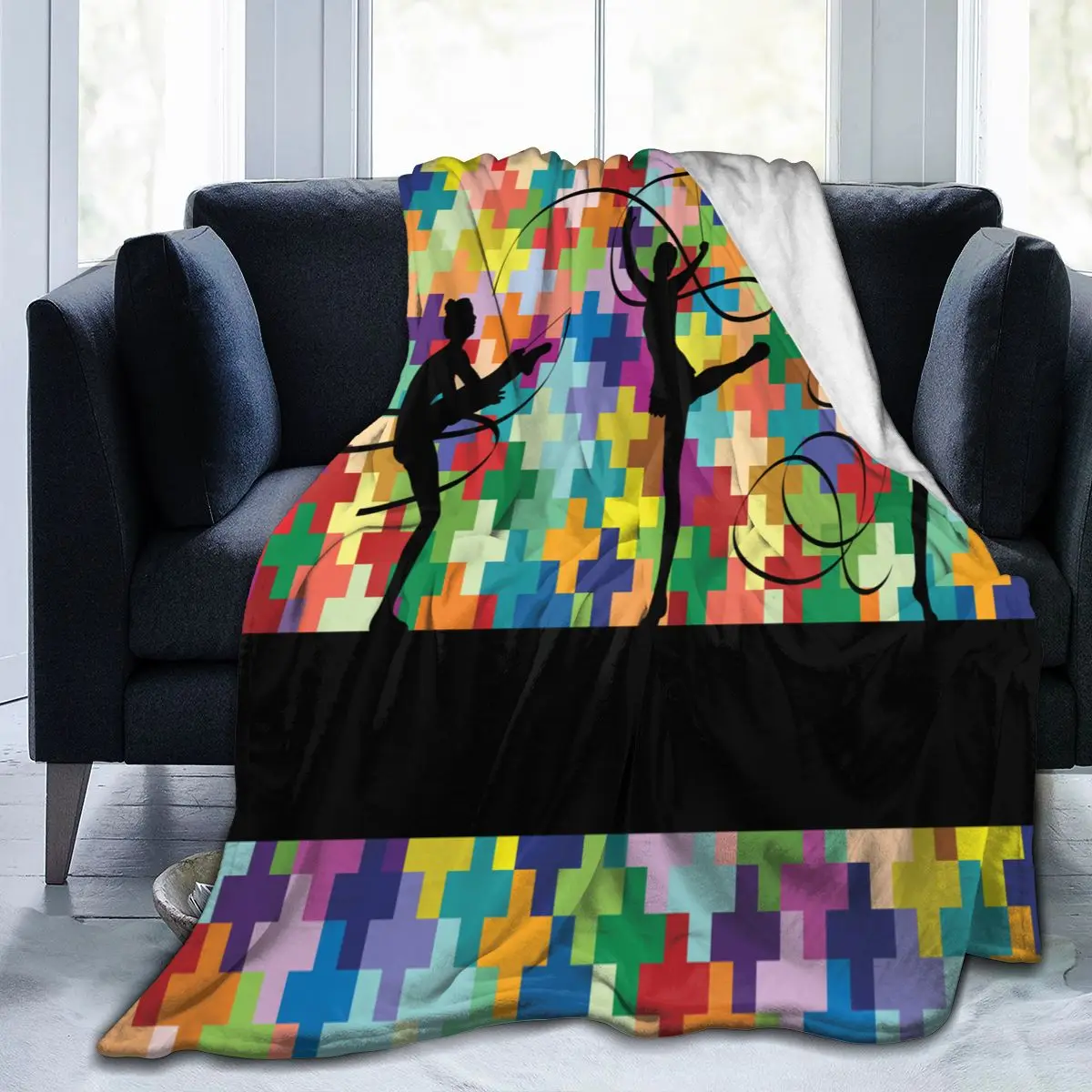 

Unique Blanket to Family Friends Women Doing Calisthenics Gymnastics Sport Tricks With Ribbon Soft Comfortable for Home Blanket