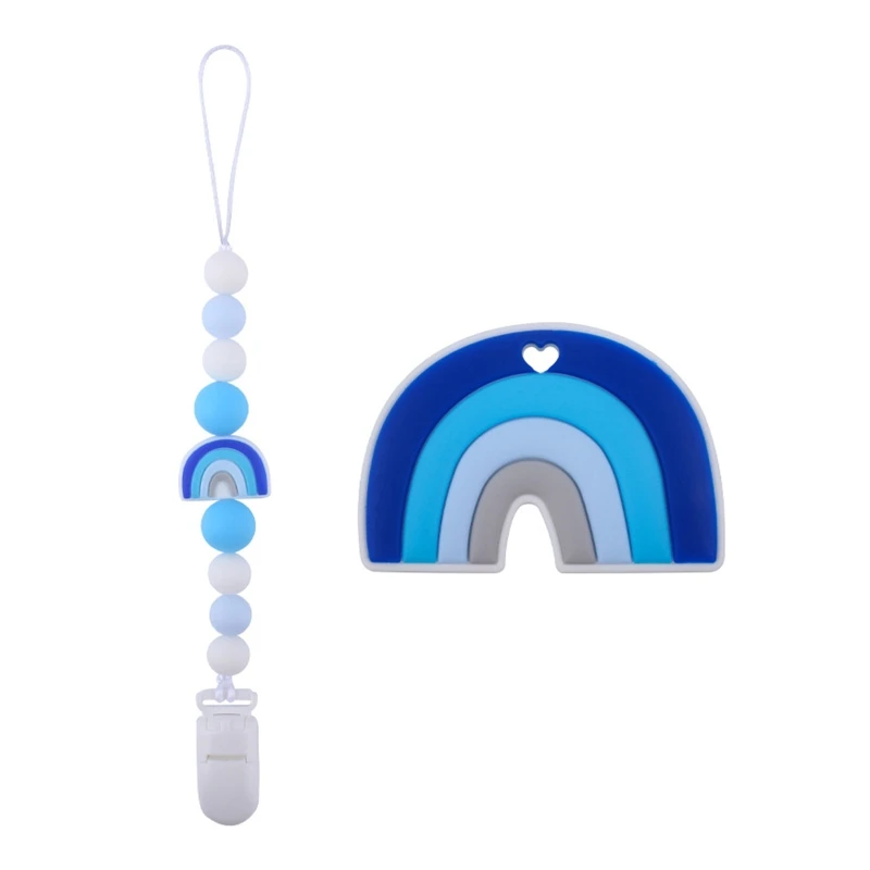 

Мультяшный Радужный силиконовый зажим для соски с планкой для прорезывания зубов, мягкая игрушка, держатель для соски с цепочкой для малень...