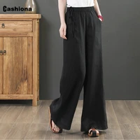 2022 summer cotton linen pants women casual straight leg pants womens pants solid all matched loose elastic waist trousers