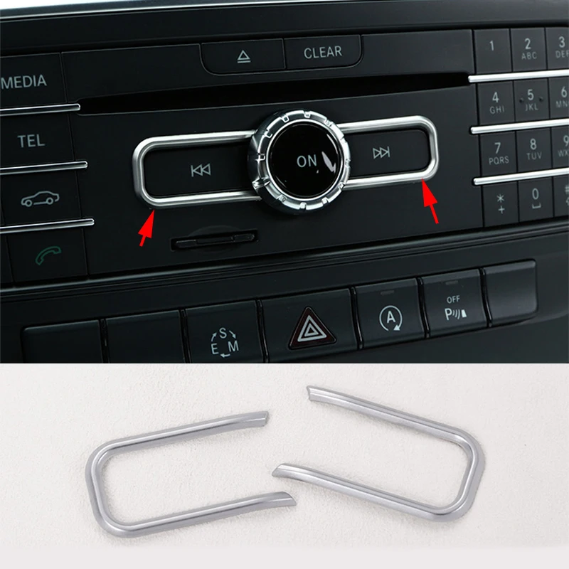 

For Mercedes-Benz A B E CLA GLA GLE Class 2PCS Chrome Inner CD Control Frame Cover Trim Car Interior Accessories