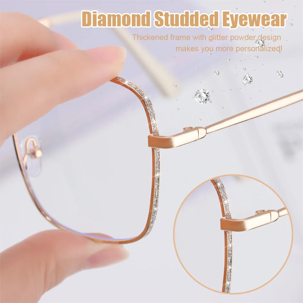

Anti Blue Light Reading Glasses Men Women Diamond Oversized Square Eyeglasses Computer Goggles Presbyopia Eyewear Diopter +0..+4