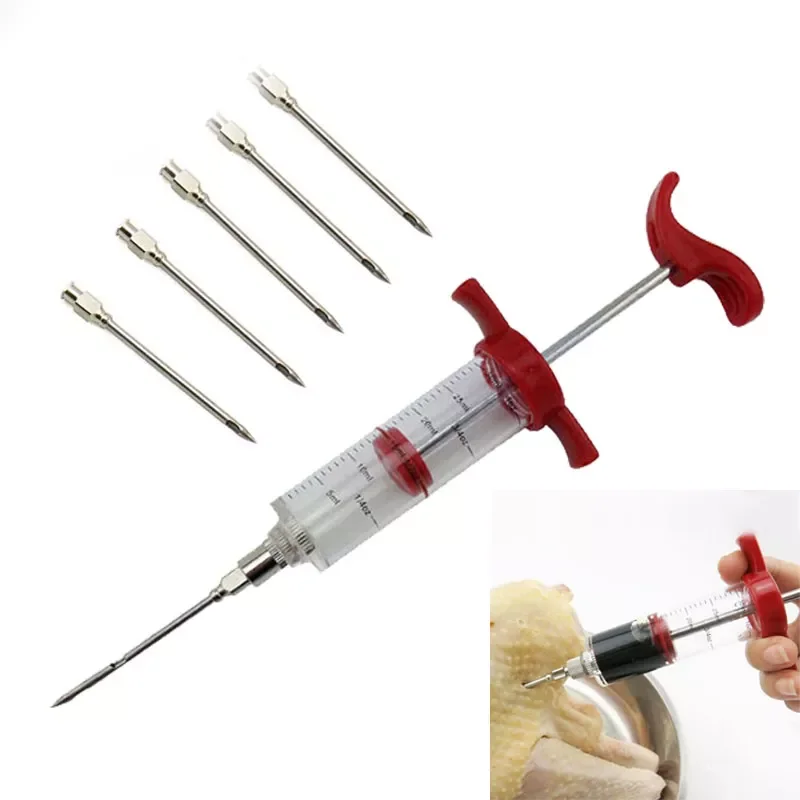 

NEW2022 5 Stainless Steel Needles Spice Syringe Set BBQ Meat Flavor Injector Kithen Cooking Sauce Marinade I Accessories