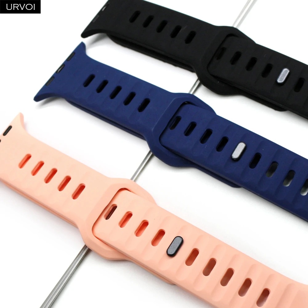 Фото Силиконовый ремешок URVOI для Apple Watch ultra 3 2 серии 11 10 9 8 7 6 SE, ремешок для iWatch 42 46 49 мм, дышащая застежка-булавка №3