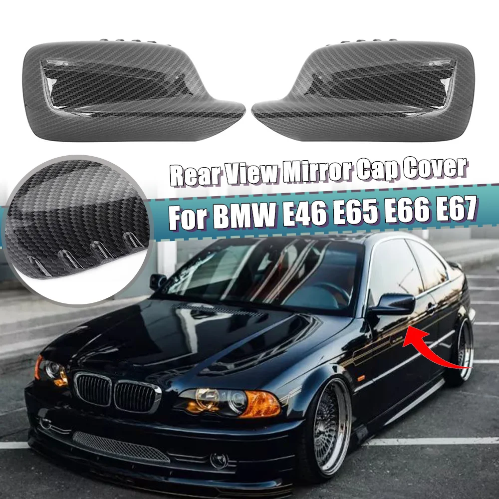 1 Pair Side Rearview Mirror Cover Carbon Look / Black For BMW E46 Coupe Cabrio E65 E66 E67 745i 750i 760Li 730Li Car Accessories