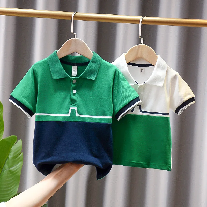 Summer Short-Sleeved Baby Boy Shirts Children Polo Shirts Cotton Kids Boys Color Matching T Shirt Toddler Clothing