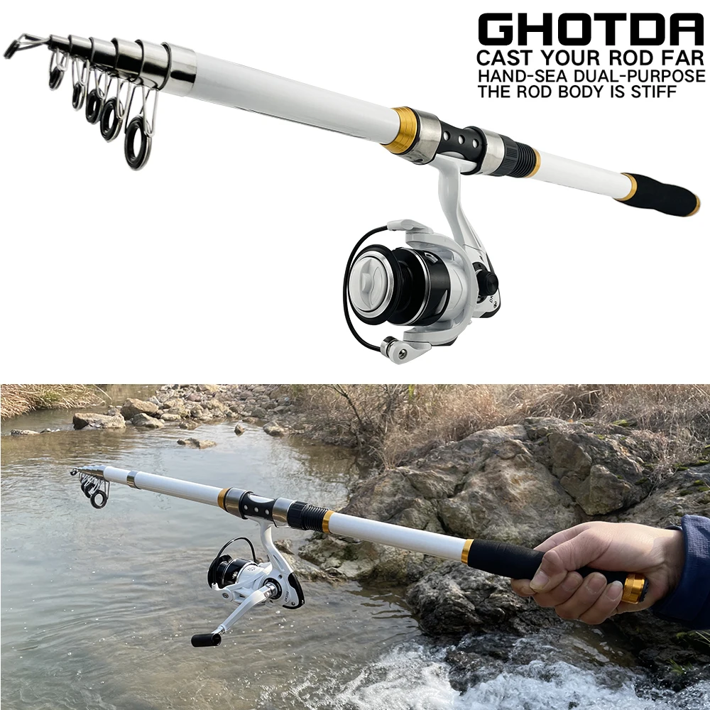 

GHOTDA Fishing Rod Combo 5/6/7section Spinning Pole Carbon Portable Fishing Rod and Reel Set for Carp Fishing