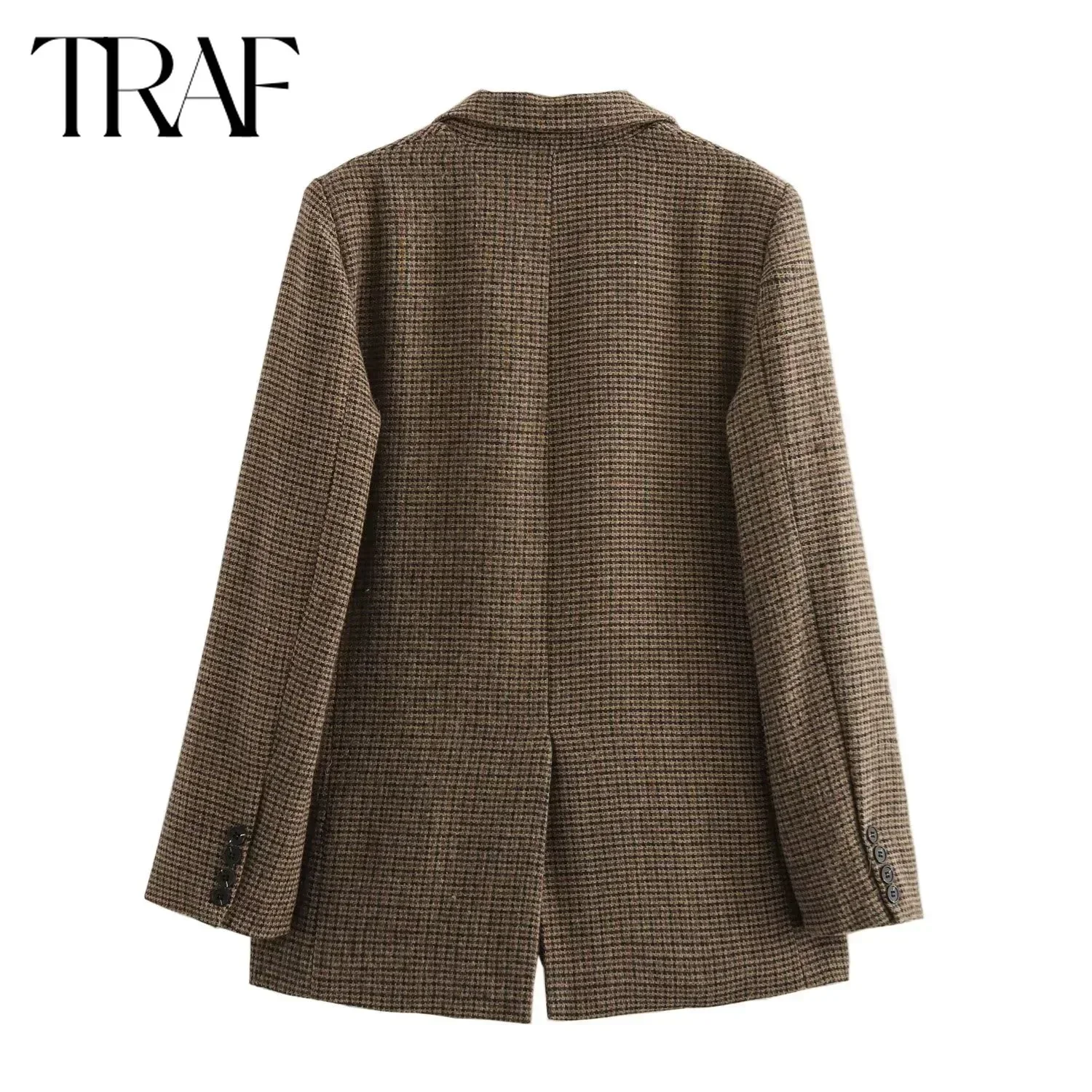 TRAF шерстяные блейзеры для женщин мода 2024 осень-зима новый клетчатый однобортный