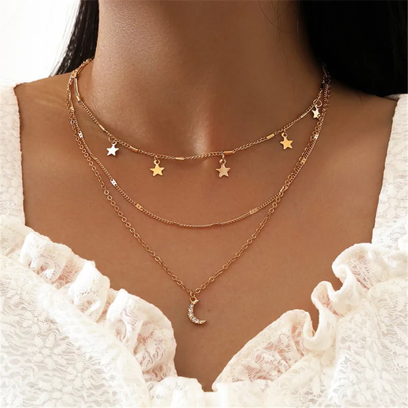 

Bohemian Multi-layer Tassel Star Crystal Moon Necklace for Women Gold Color 2022 Vintage Pendants Necklaces Chokers Jewelry Gift