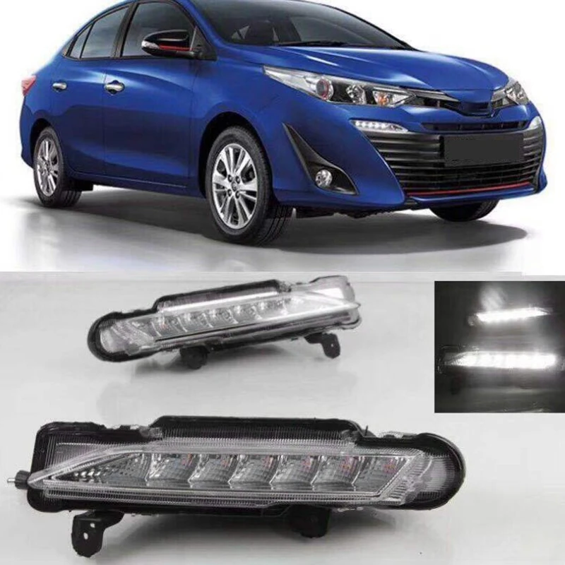 

Автомобисветодиодный дневные ходовые огни для Toyota Yaris 2017-2019, дневные ходовые огни с указателем поворота, противотуманные фары для авто, 2 шт.
