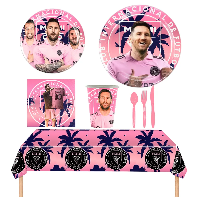 

Messii Party Miami Football Fiesta Decoration Tableware Cup Plate Napkins Dish Kid Adult Soccer DIY Birthday Futbol Gift