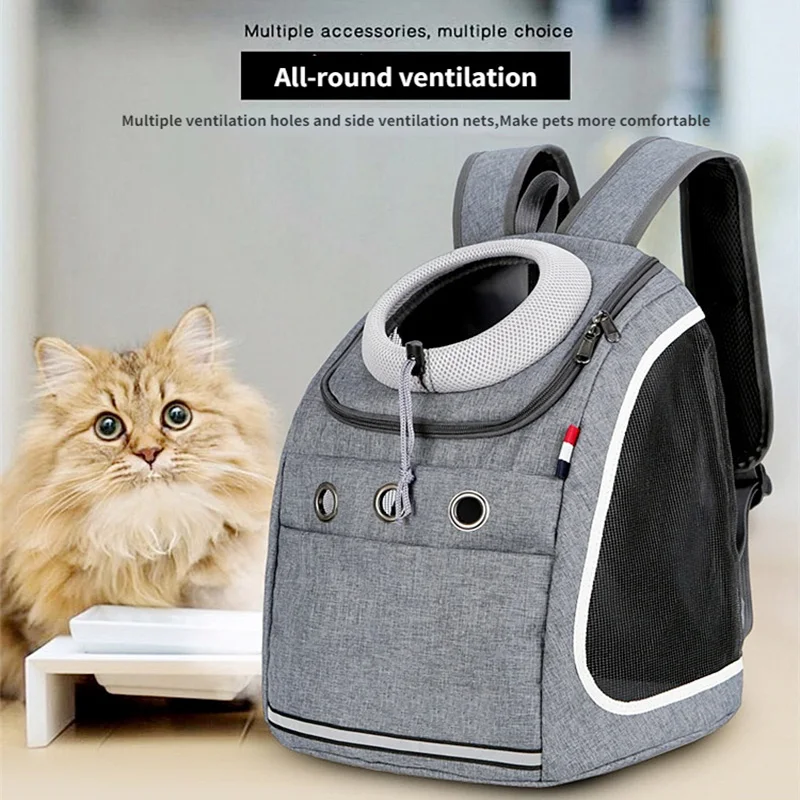 Pet Backpack  Travel  Cat Backpack Carrier Canvas Breathable Reflective Pet Backpack Portable When Going Dog Carrier Backpack