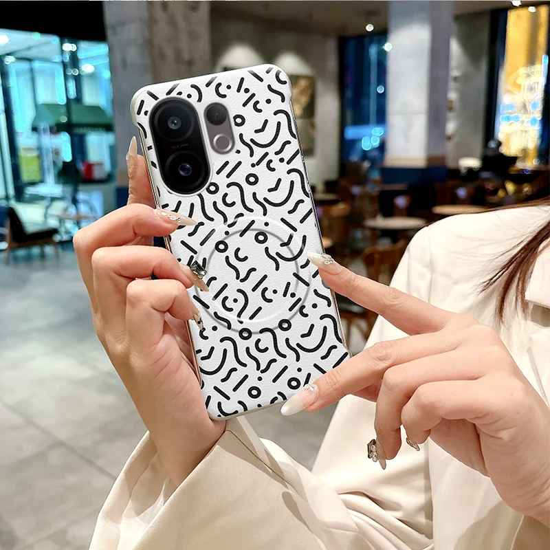 Фото Чехол с граффити для Vivo S30Pro Mini X200FE S20Pro, роскошный кожаный чехол с магнитным притяжением, поддержка беспроводной зарядки, матовый корпус №4