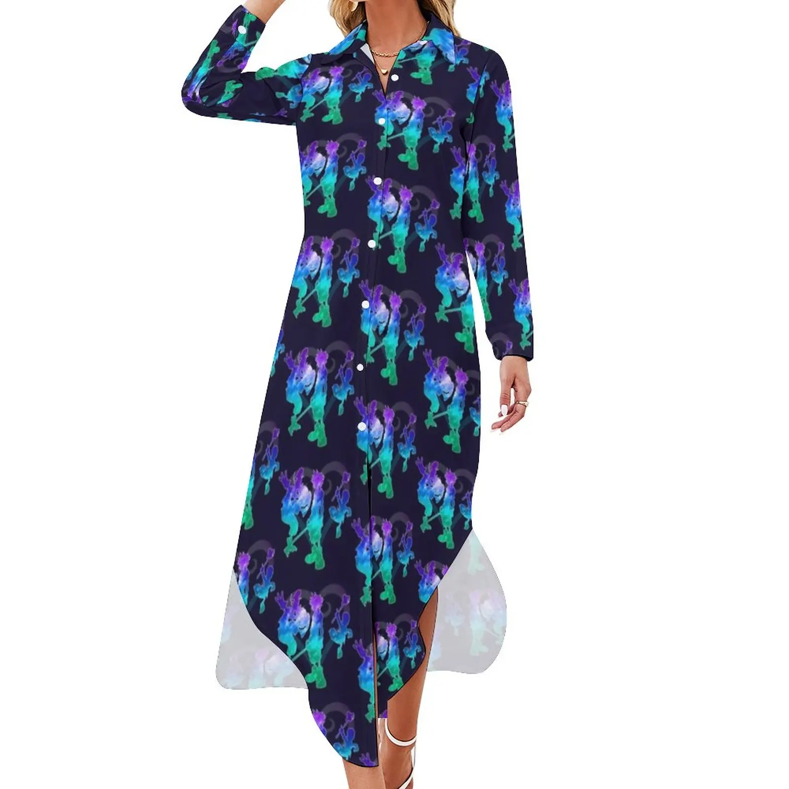 

Kingdom Hearts Casual Dress Video Games Print Street Style Dresses Long Sleeve Elegant Ladies V Neck Big Size Chiffon Dress