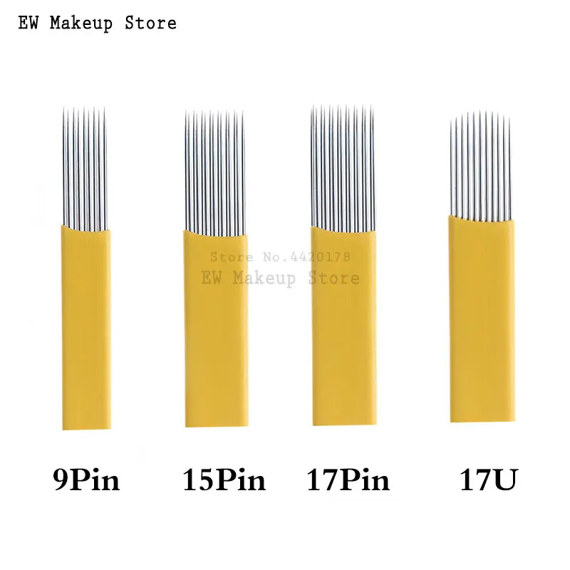 

50 Pcs Double Row Microblading U Shading Plana Blade Tattoo Needle 9/15/17/19/21 Pin Permanent Makeup Lamina Tebori Eyebrow Lip