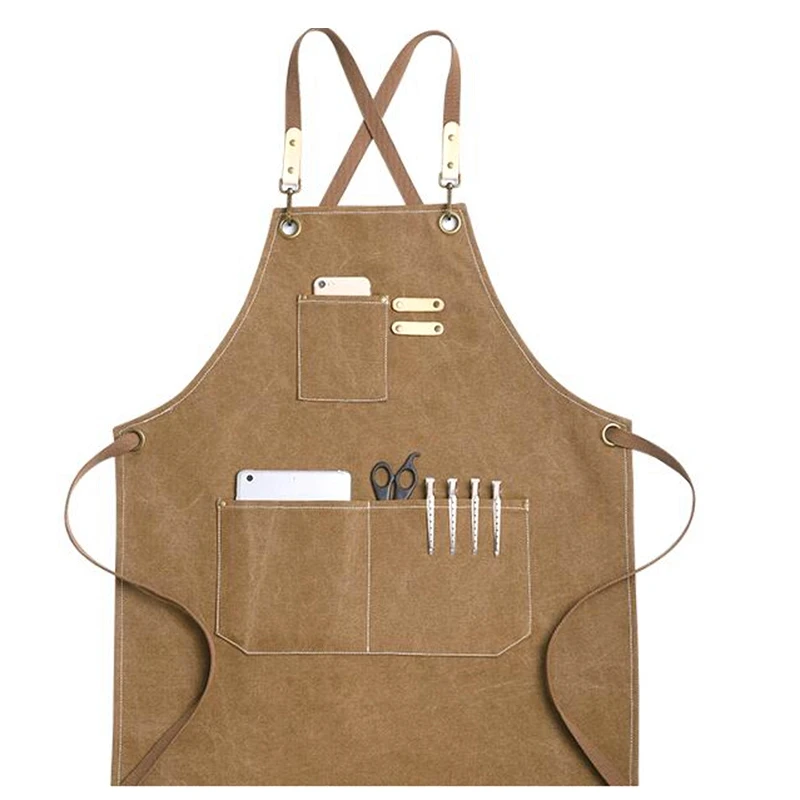 

HOT SALE Khaki Fashion Denim Canvas Wear Apron / Painting / Hairdressing / Barista Restaurant Apron Anti-Dirty Overalls