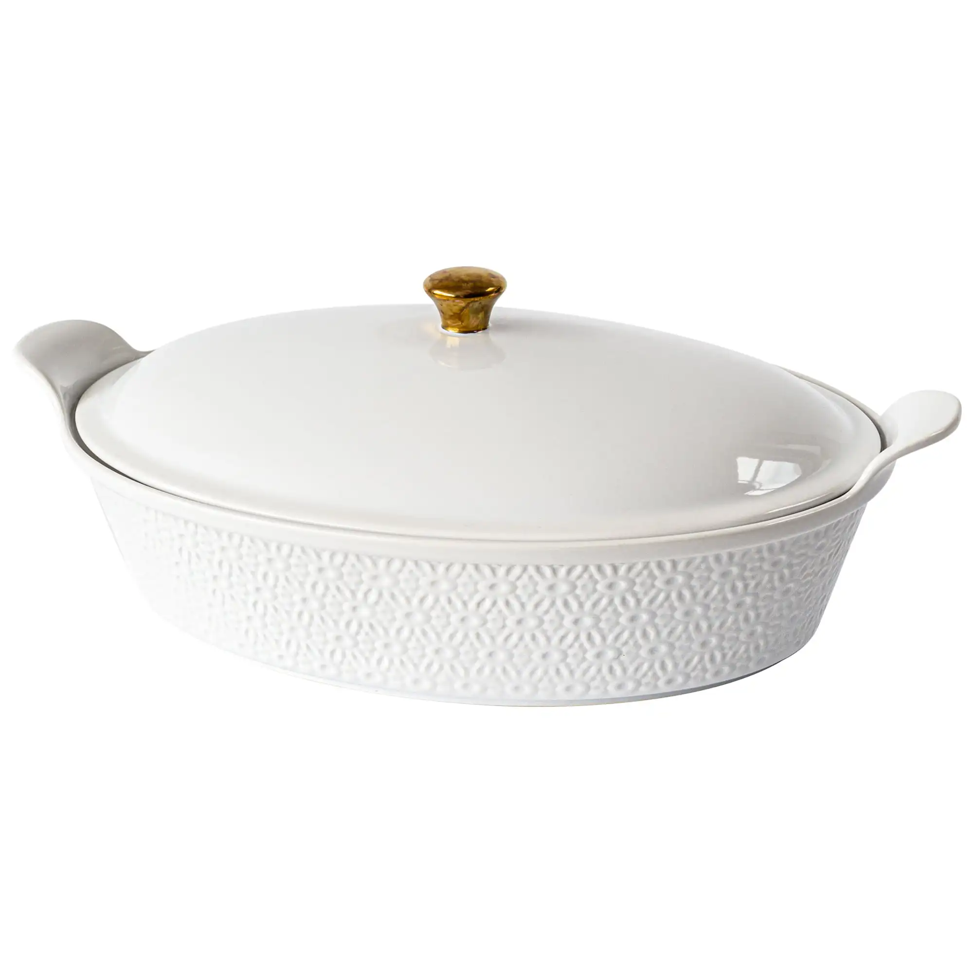 

Sofia Home White Oval Stoneware Casserole Dish with Lid by Sofia Vergara