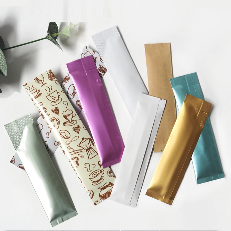 

100pcs Open Top Pure Aluminum Foil Kraft Paper Bag Coffee Milk Cocoa Liquid Powder Disposable Heat Sealing Packaging Pouches