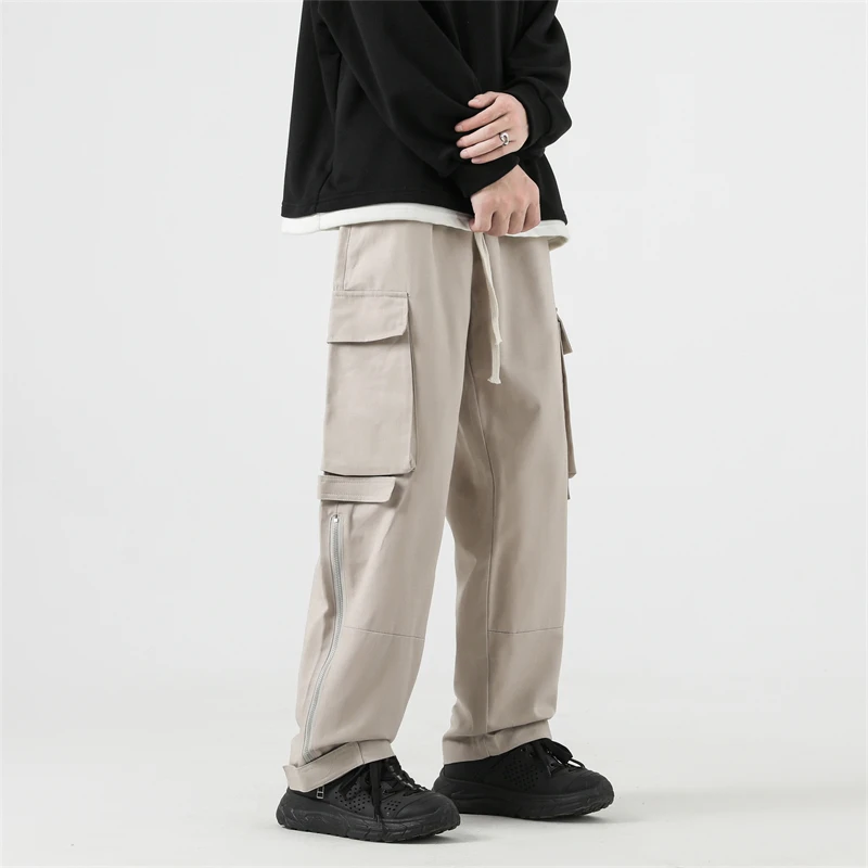 2022 Men's Trendy Straight Loose Fashion Casual Pants Elastic Waist Jogger Sweatpants Black/khaki Color Trousers Plus Size M-5XL