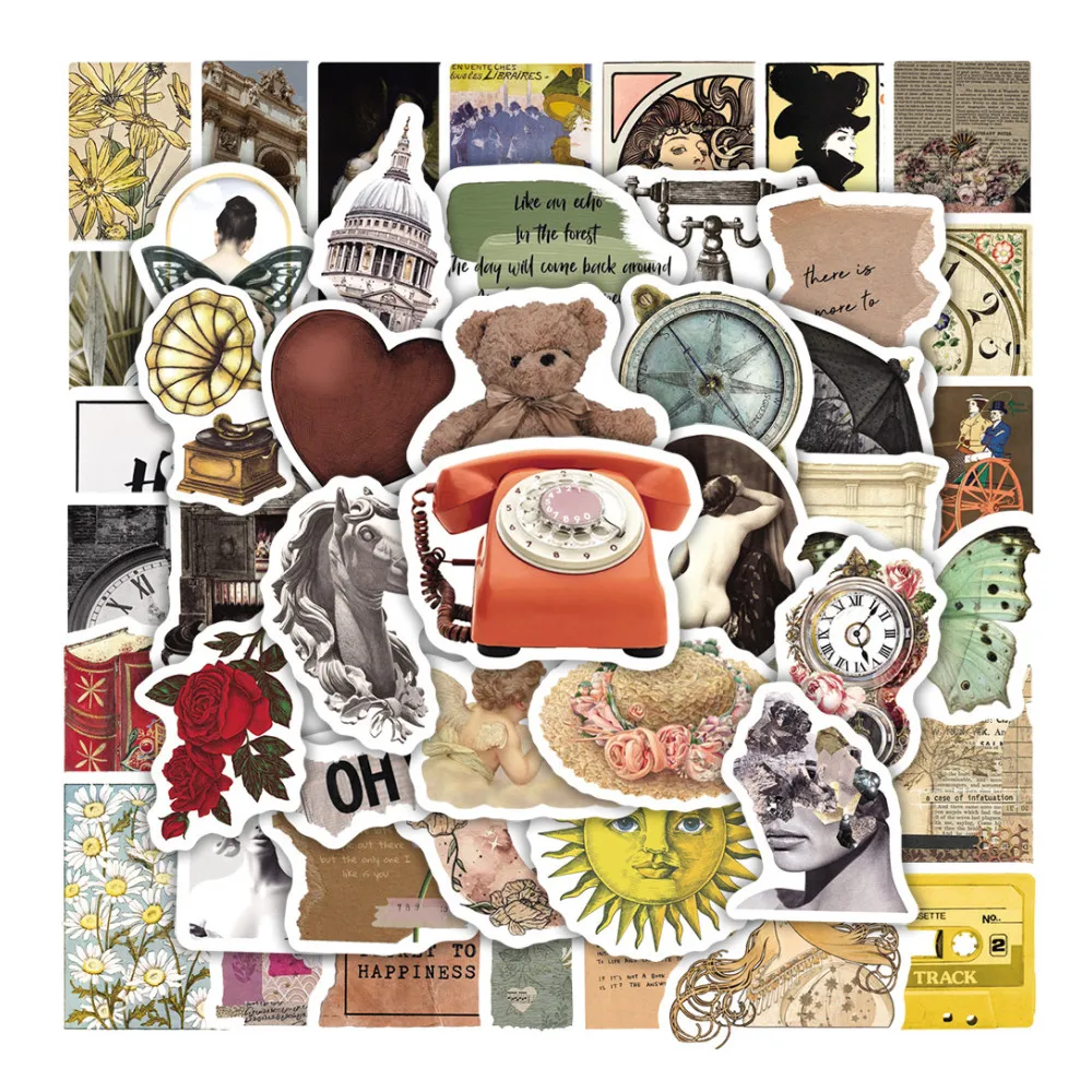 

10/30/50PCS European and American Art Retro Style Stickers Journal Luggage Laptop IPad Skateboard Waterproof Stickers Wholesale