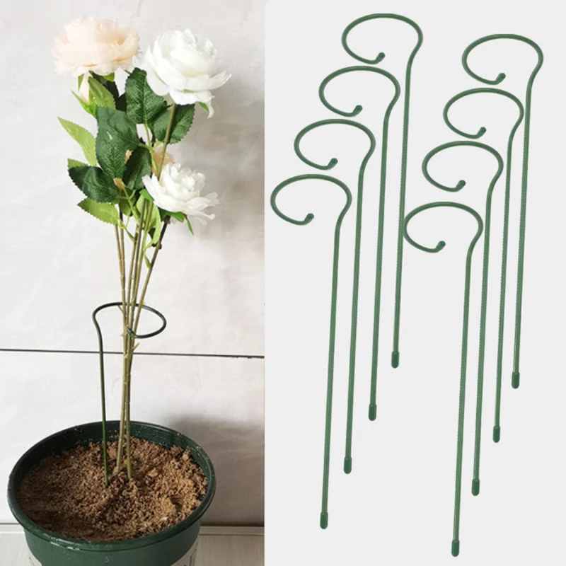 

10Pcs Garden Support Stake Ring Metal Garden Plant Supports Single Stem Shrub Holder for Rose Flowers Iron Wire Flower Bracket
