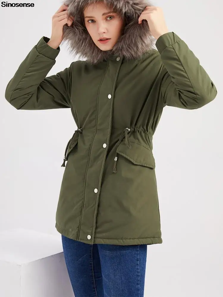 

Womens Winter Coat Warm Puffer Thicken Parka Jacket With Pockets Thicken Fleece Lined Parkas Long Fur Hooded Jackets Outwear 5XL