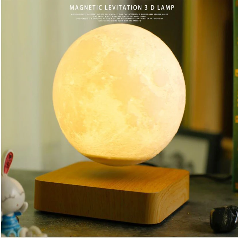 

Hot 3D Printing LED Night Light Creative Touch Magnetic Levitation Moon Lamps 3 Colors Rotating Floating Atmosphereesk Lamp Gift