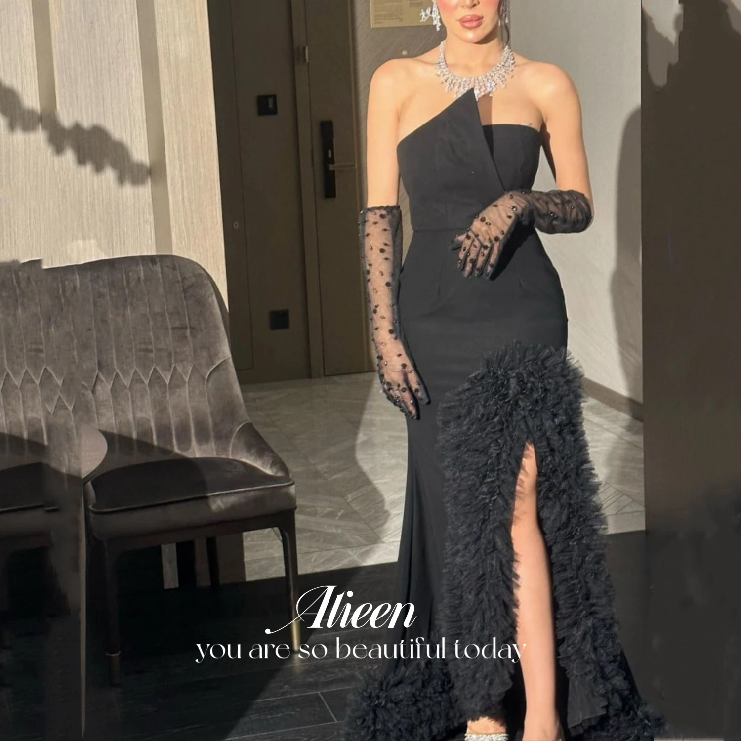 

Aileen Luxurious Women's Evening Dresses Ladies Eid Al-fitr Guest Wedding Party Dress Women Elegant Luxury Black Ball Gowns 2024