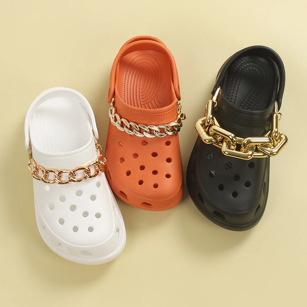 1 шт. подвески для обуви Croc, золотая, серебряная, блестящая, черная цепочка для обуви, металлическое украшение «сделай сам», подвесная Пряжка для подарка, аксессуары для шнурков