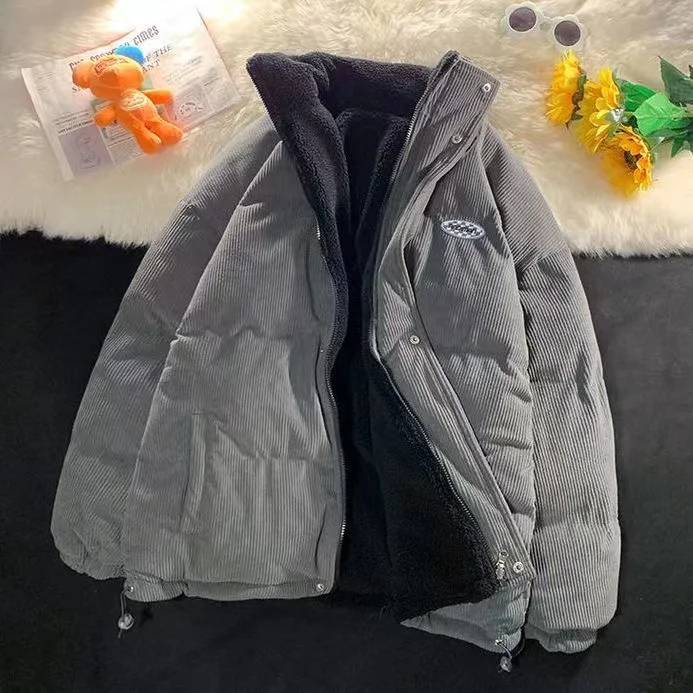 2022 Winter Women Corduroy Jacket Vintage Lamb Fleece Cotton Parkas Coat Fashion Thick Warm Clothes Loose Double-sided Outerwear
