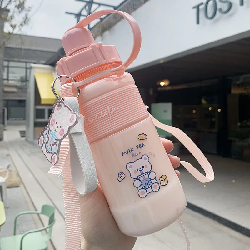 

Милый чайник для спорта на открытом воздухе, фитнеса, путешествий, переносная большая емкость с соломинкой и подвеской