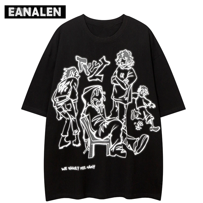 

Винтажная футболка с мультяшным графическим рисунком, Мужская Уличная одежда большого размера в стиле Харадзюку, Повседневная футболка в с...