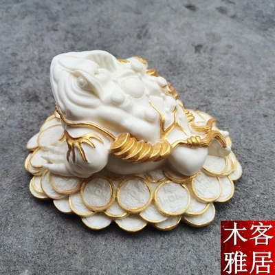 

Exquisite antique ivory fruit carving golden toad lucky ornament
