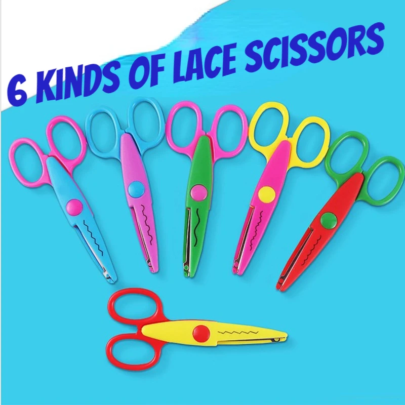 

6 kinds Lace Set Children's Safety Scissors Fun Scissors 5-inch DIY Photo Paper Cutters Stickers Cutter Portable Art Supplies