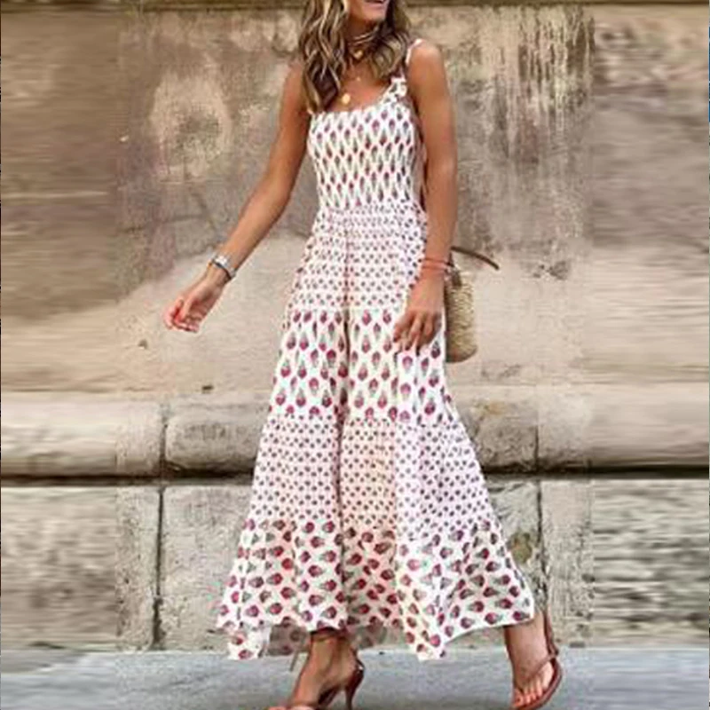 

Women's Summer Casual Sleeveless Long Sundress Cover UpFashion O Neck Backless Beach Dress Sexy Off-the-shoulder Sling Dress
