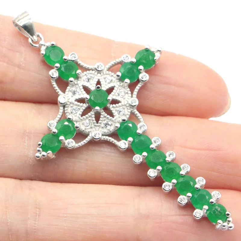 Длинный крест 60x33 мм, мозаика 7,4 г, Синий аквамарин, розовый турмалин, фиолетовый танзанит, CZ 100% настоящий кулон из серебра 925 пробы