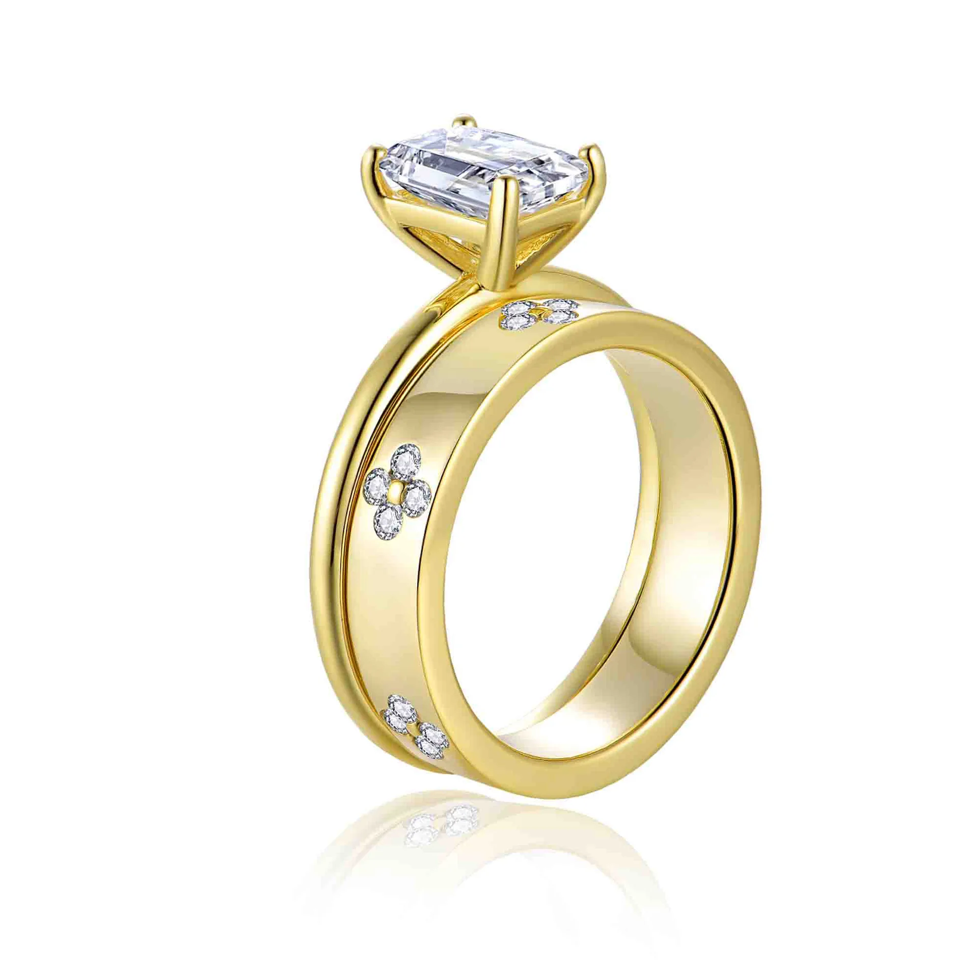 Фото M - JAJAJA 2ct 6x8mm Кольцо из камня Мосана D Цвет Четырехлистник Кольцо для влюбленных 925 Серебро 18 кг Свадебные украшения №1