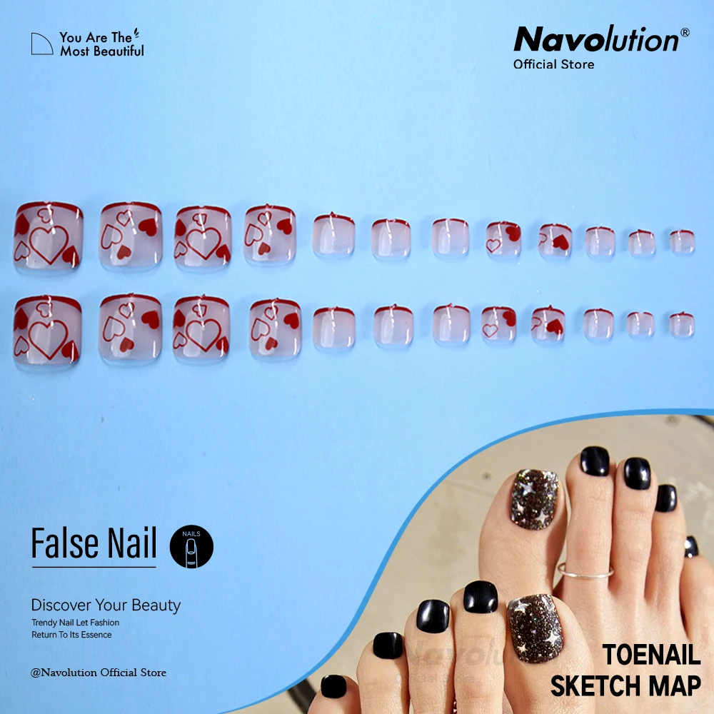 

Navolution 24Pcs/Set DIY Manicure short toenails Frosted False Wearable Fake Nails press on Detachable Finished