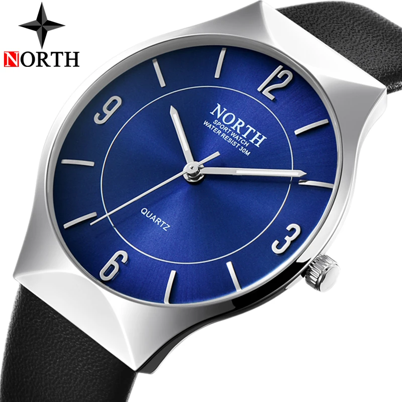 

6301CF NORTH Mens Watches Top Brand Luxury Waterproof Ultra Thin Quartz Watch Men Leather Fashion Watches Causal Sport Quartz